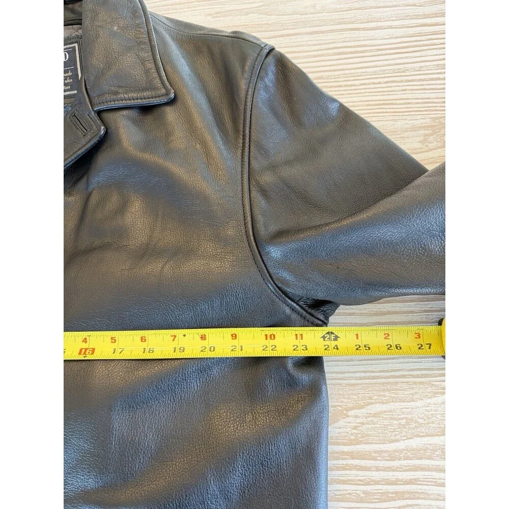Men’s Black Leather Coat-Thinsulate Zip Out Lining-Large-Buttons-Oakwood Brand